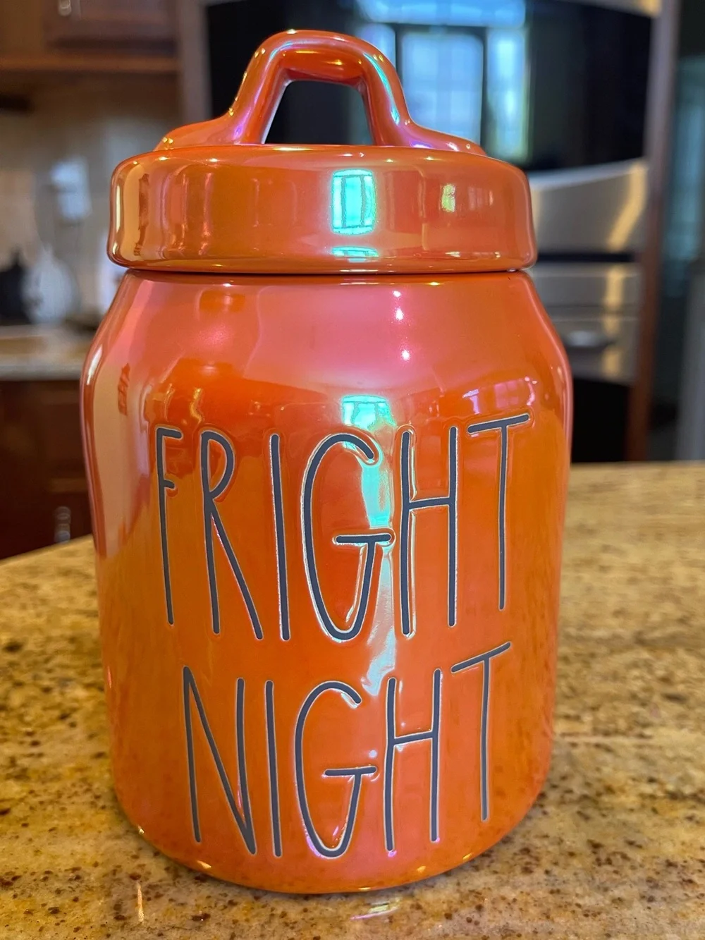 Rae Dunn Fright Night Halloween Orange Iridescent Luster Mini Canister